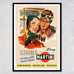 Poster vintage Martini Lixy China – Stampa pubblicitaria classica – Decorazione da parete per bar retrò