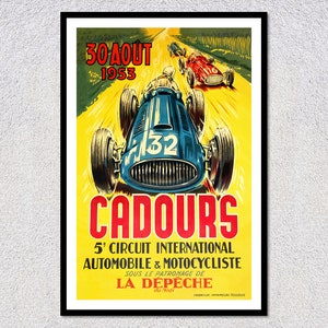 1953 Cadours Racing Poster Reproduction | Vintage French Motorsport Print | Retro Car Wall Art