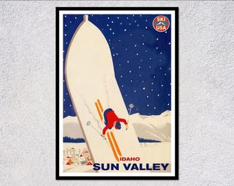 Póster de esquí de Sun Valley, Idaho / Invierno vintage en EE. UU.