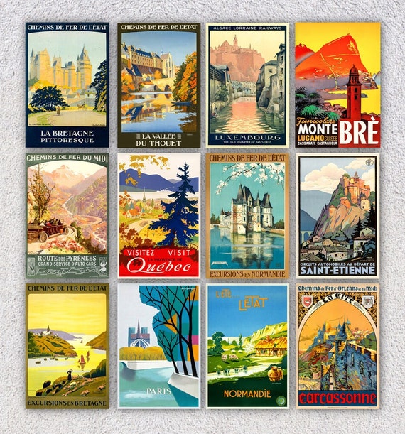 Set of 12 Vintage Travel Postcards Vintage Postcards Travel Vintage Travel  Ads 4 X 6 or 10 X 15 Cm 5 X 7 or 12.5 X 17.5 Cm 