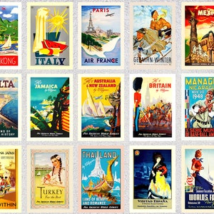 15 cartoline di viaggio vintage / Set di poster turistici d'epoca / Ristampa di souvenir retrò / Cartoline di viaggio nel mondo