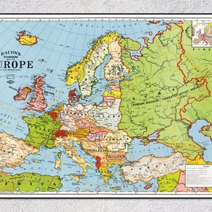 Mapa antiguo de Europa – Mapa estándar de Bacon (1920) – Litografía antigua