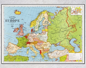 Antique Maps | Map of Europe | Bacon's Standard | Lithograph, 1920