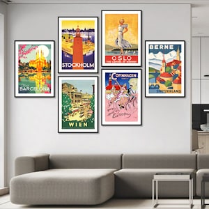 Europäische Städtereiseposter - Vintage Europadrucke - Retro-Tourismus Wandkunst - Klassisches Dekor - 6er-Set