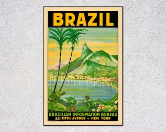1930s Brazil Travel Poster – Rio de Janeiro Vintage Print – Retro Tourism Art – Classic South America Decor