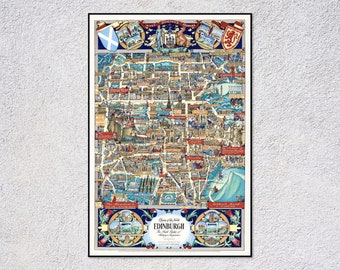 Edinburgh | Pictorial Vintage Map | City Map Art of Edinburgh Poster