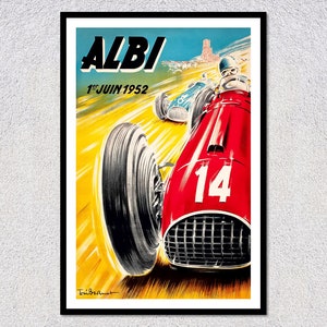 1952 French Racing Poster Reproduction | Vintage Red Car Art | Classic Motorsport Print Wall Decor