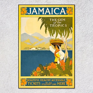 Vintage Jamaica Travel Poster – Retro Caribbean Print – Classic Tourism Art – Tropical Wall Decor