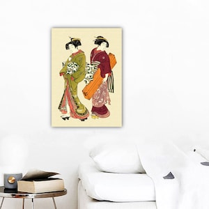 Geisha to Hakoya – Kitao Shigemasa Print – Arte japonesa Ukiyo-e – Edo Xilogravura Vintage Japão