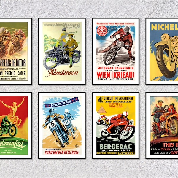 motocycliste vintage - Ensemble d'affiches de rallye - Revivez l'âge d'or du sport automobile