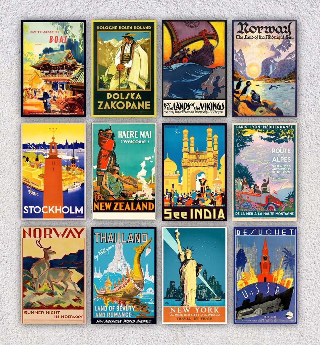 Set of 12 Vintage Travel Postcards Retro Tourism Post Cards Vintage