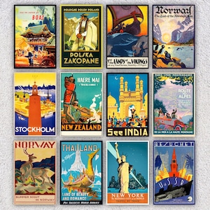 Set of 12 Vintage Travel Postcards | Restored Tourism Ads | Retro Souvenir Print Card Collection