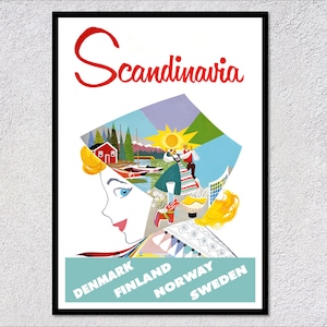 Scandinavia Vintage Travel Poster – Retro Nordic Print – Classic Tourism Art – Mid-Century Wall Decor