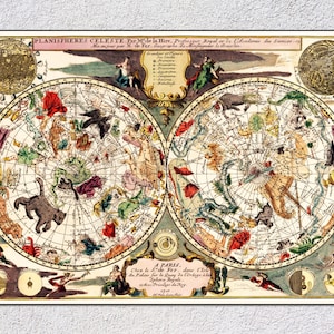 Astronomy Chart Posters – Constellation Map – Ancient Zodiac Print – Celestial Star Chart Wall Art