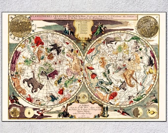 Astronomy Chart Posters | Constellation Map | Ancient Zodiac Print | Celestial Star Chart Wall Art