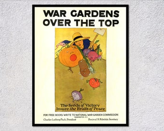 WWI War Garden Poster | Over the Top – Seeds of Victory | Restored 1919 Home Farming Reprint