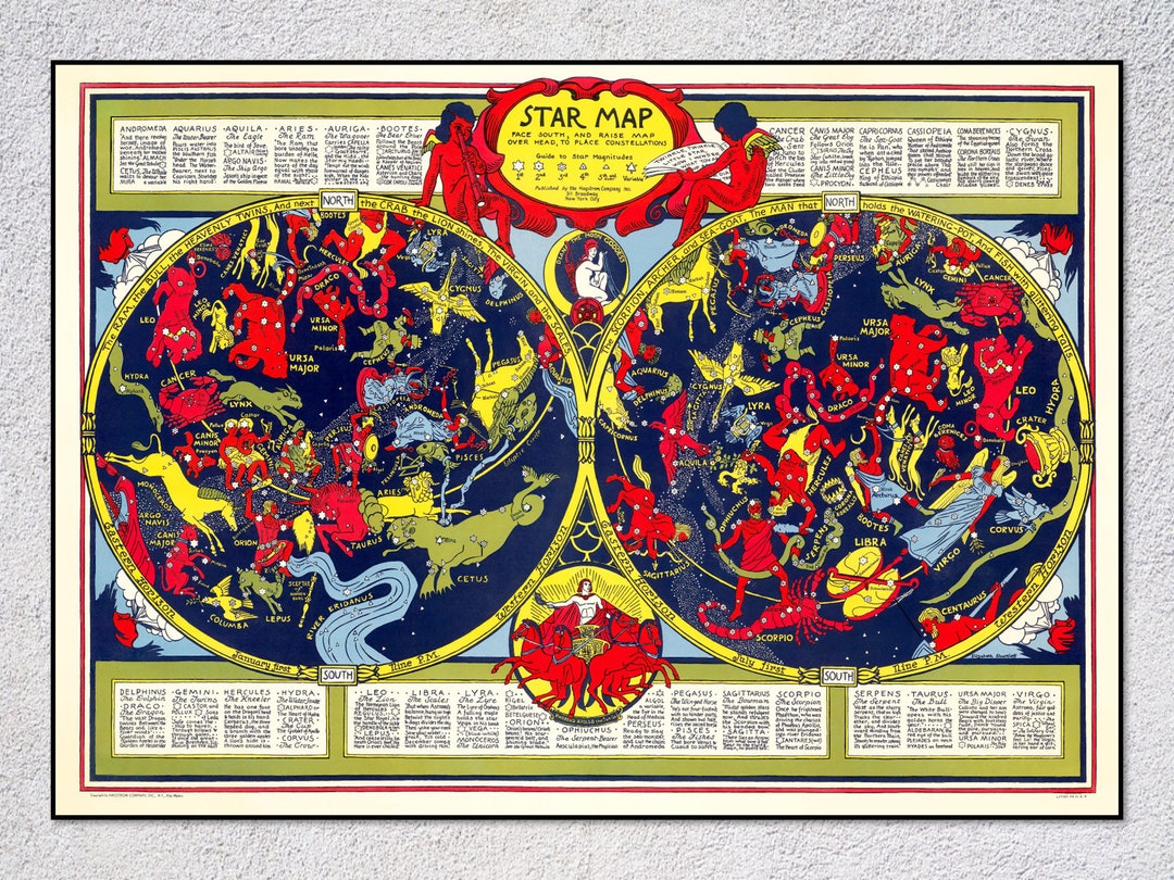 History Prints Zodiac Map of the Skies Constellation Map Etsy