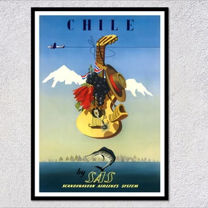 Chile Travel Poster – Vintage Tourism Print – Retro Art Deco Wall Art – South America Travel Advertisement
