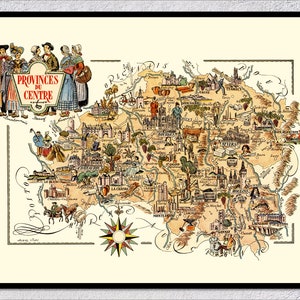 Province du Centre Map – Mappa illustrata regionale francese – Cartografia d'epoca Wall Art