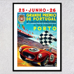 1955 Vintage Portuguese Racing Poster Reproduction | Retro Auto Print | Classic Car Wall Decor