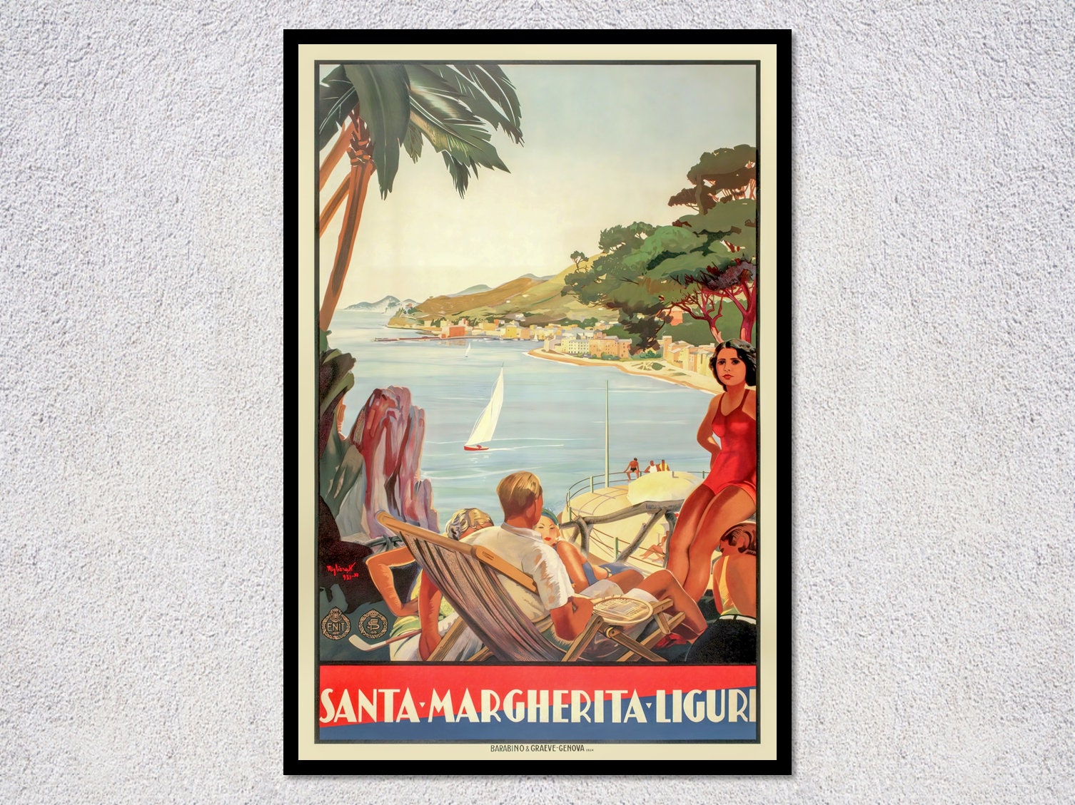 Vintage Santa Margherita Ligure Travel Poster – Retro Italy Print – Classic 1934 Riviera Tourism Art