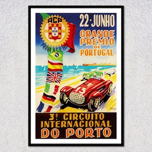 Reproducción de póster de carreras vintage de 1952 / Impresión de automovilismo europeo / Ilustración de pared de coches clásicos