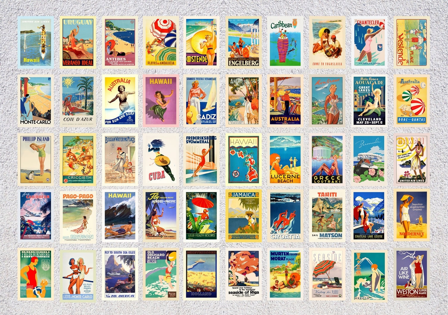 50 Vintage Travel Postcards | Restored 1950s Beach Resort Prints