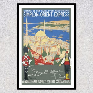 Póster vintage del Simplon Orient Express: de Londres a Constantinopla. Arte ferroviario retro. Decoración clásica de viajes.