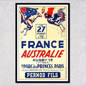 Partido de rugby Francia vs Australia: reimpresión de póster vintage de 1952 / Arte mural deportivo histórico