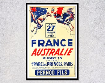 1952 Paris France vs Australia Rugby | Sports Competition Poster