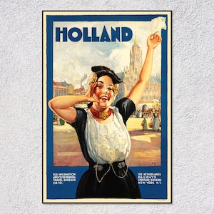 Vintage Holland Travel Poster – Retro Netherlands Print – Classic Advertising Art – Dutch Tourism Decor
