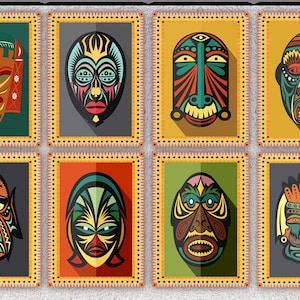 Set of 8 African Masks Postcard -  African Art - Folklore African  cards - 4" X 6" or 10 X 15 cm - 5" X 7" or 13 X 18 cm