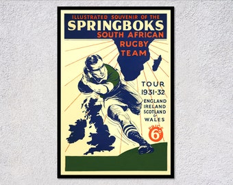 Springboks Touring-kant, 1931 | Rugbyposter| Sportposter afdrukken | Vintage rugby