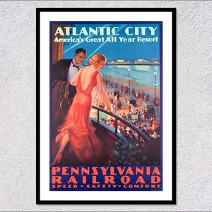 Impresión de viaje de Atlantic City – Póster de paseo marítimo vintage – Arte turístico de playa retro – Decoración costera clásica