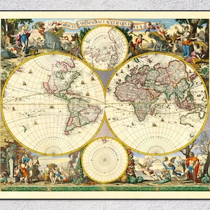 De wereldkaart (1700) – Vintage kaart met Noord- en Zuid-Amerika – Historische muurkunst