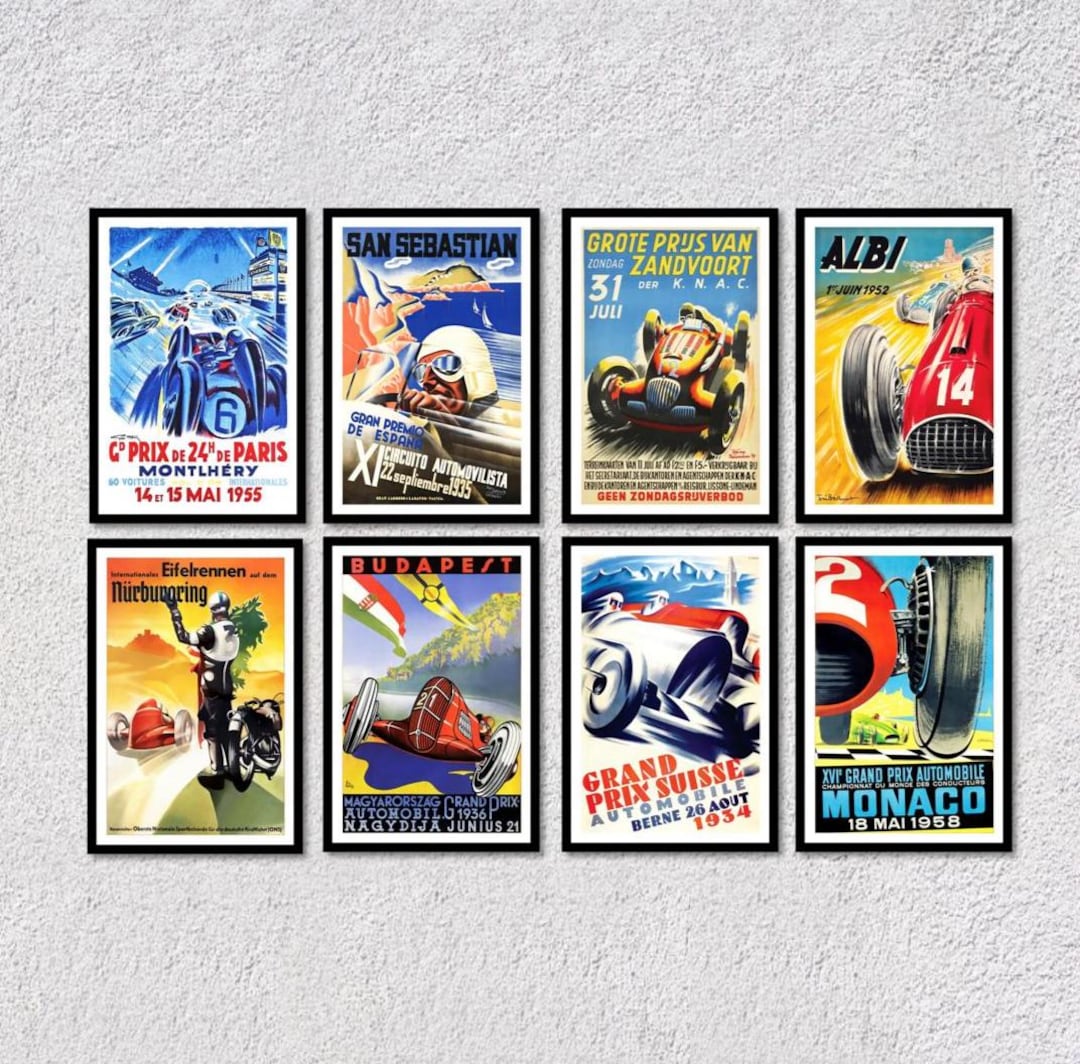 Old Racing Posters Rally Vintage Rally Racing Posters | Retro Motorsport Art for Home Decor Set ...
