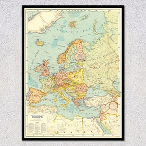Europa in 1923 – Bacon's standaardkaart – vintage historische muurkunst als decoratie voor thuis of op kantoor
