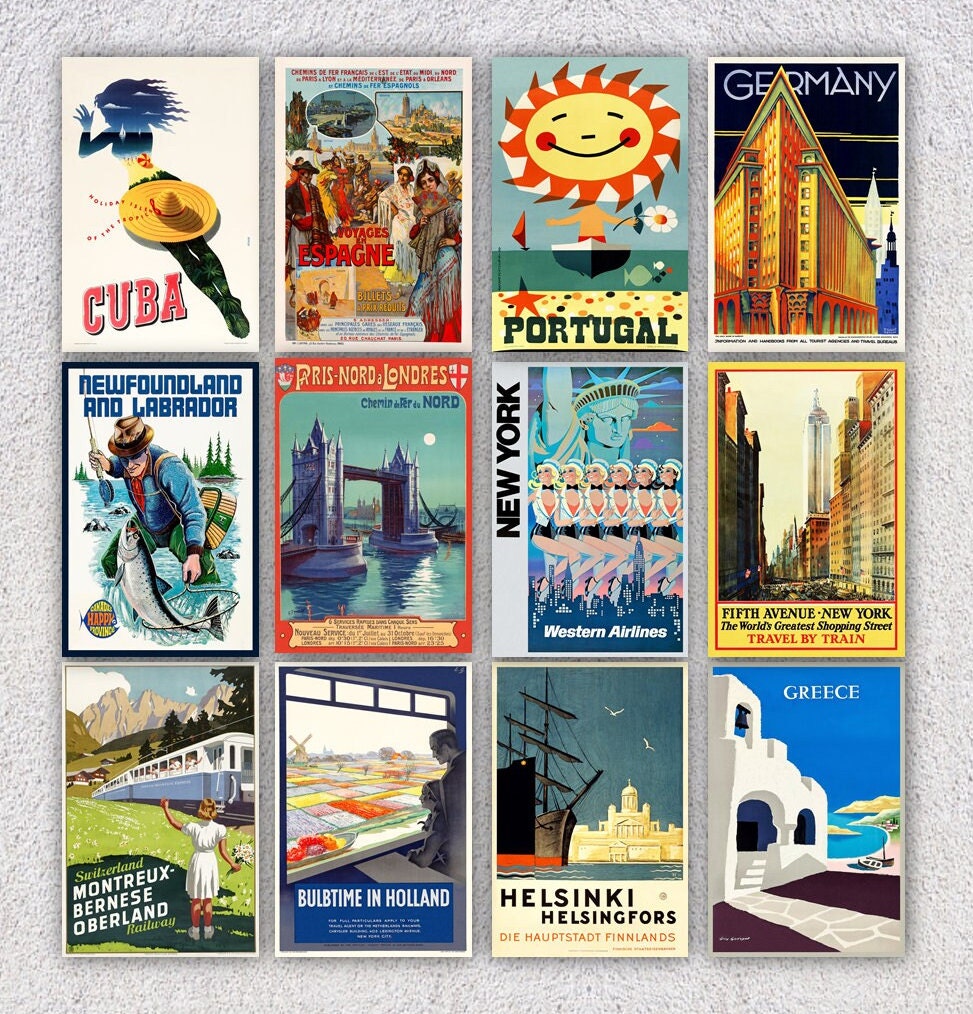 Set of 12 Vintage Travel Postcards Retro Advertising Travel Etsy