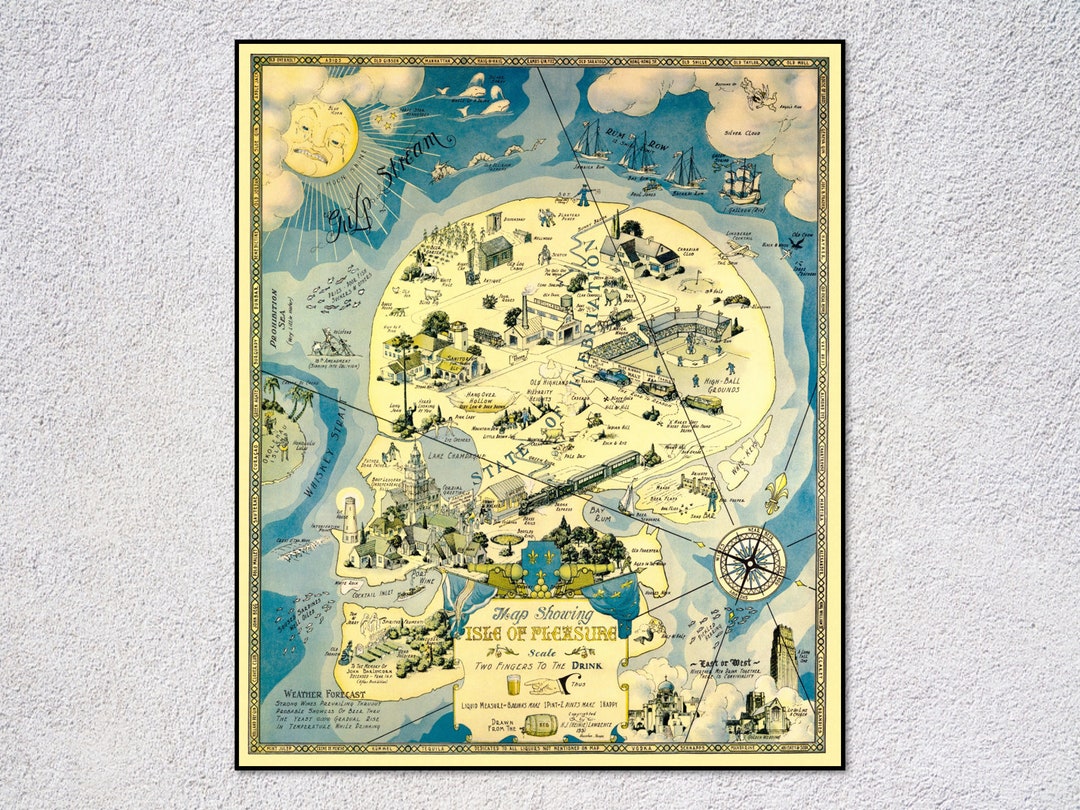 Anti-prohibition Map Print | 1931 Art Deco Isle of Pleasure - Etsy