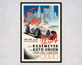 1937 USA Motor Racing Poster | Historic Motorsport Wall Art