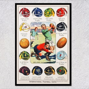 Reimpresión del póster vintage de las Naciones de Rugby: Irlanda vs. Inglaterra. Impresión de ilustración deportiva clásica.