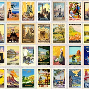 Set of 12 Vintage Travel Postcards Retro Post Cards Vintage Travel Ads 4 X  6 or 10 X 15 Cm 5 X 7 or 12.5 X 17.5 Cm 