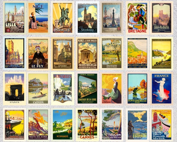 Set of 12 Vintage Travel Postcards Retro Post Cards Vintage Travel Ads 4 X  6 or 10 X 15 Cm 5 X 7 or 12.5 X 17.5 Cm 