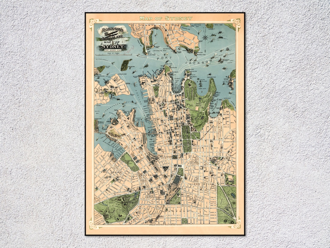 シドニーのヴィンテージ都市地図アートワーク | 旅行の装飾に最適な