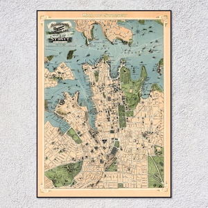 Mapa antiguo de Sídney, Australia (1922) – Plano de ciudad de época – Arte mural histórico