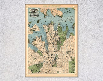 オーストラリア古い地図の絵 オーストラリア、シドニーの古地図（1922年） – ヴィンテージ