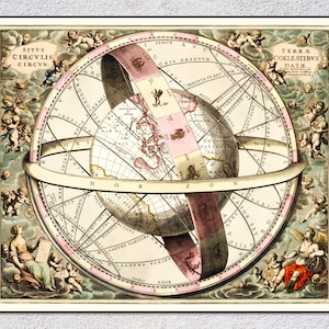 Mapa de los Cielos – Mapa del Zodíaco – Planisferio Celeste – Carta Celeste Antigua – Mapa Estelar Antiguo