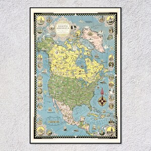 North American Continent Map – Antique Prints and Maps Reproduction – Historical Wall Art