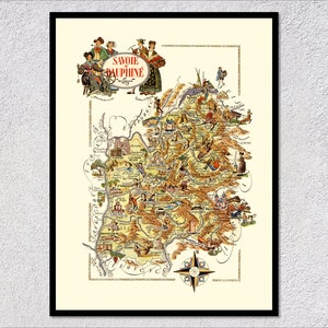 Mappa della Savoia e del Delfinato – Mappa regionale illustrata della Francia – Cartografia d'epoca Wall Art
