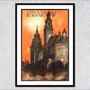 Poster di viaggio vintage di Cracovia – Stampa turistica retrò della Polonia – Arte murale classica del paesaggio urbano europeo